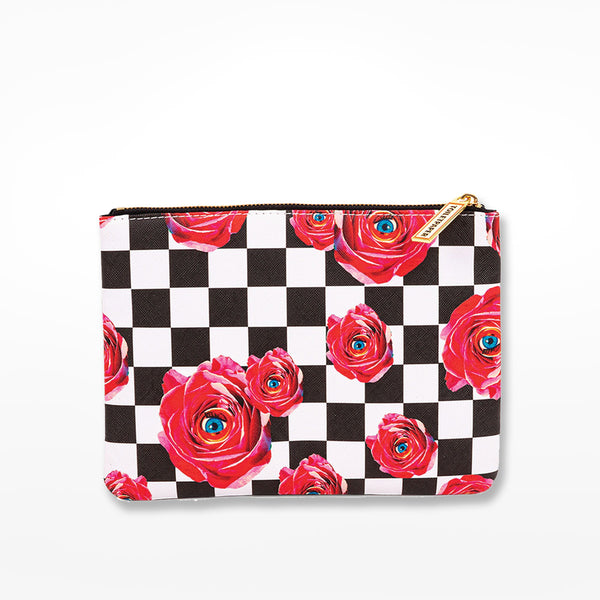 Roses On Check Cosmetic Bag