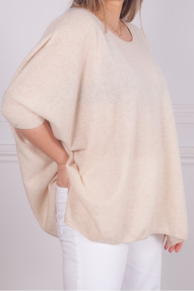 Olympe Oversize Cashmere Scoop Neck In Beige Chine FN8759