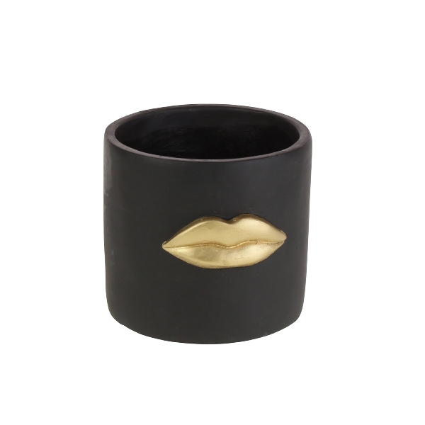 Gold Lips On Black Planter