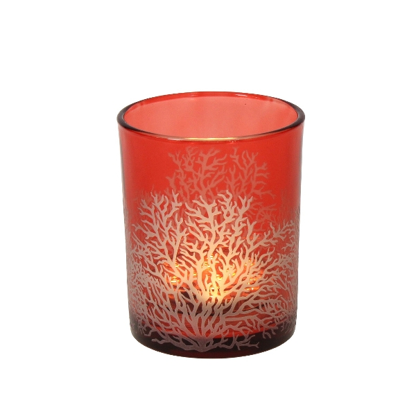 &Quirky Red Coral Glass Candle Holder : Large