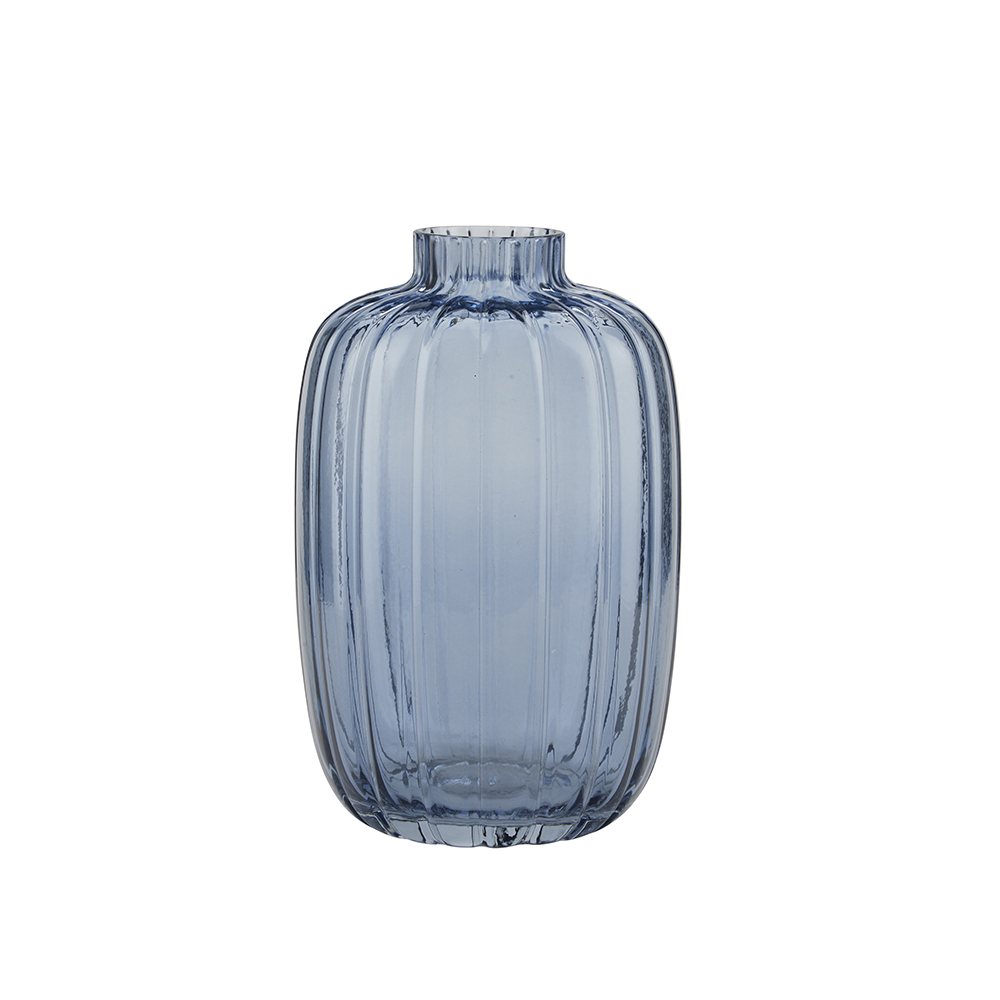 Bahne Blue Glass Vase with Grooves