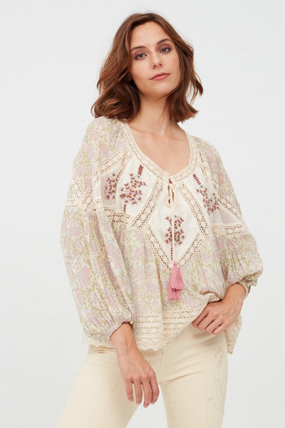 Briseida Printed Blouse With Embroidery Ivory