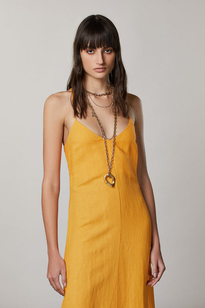 V-Neck Long Dress - Mango Yellow