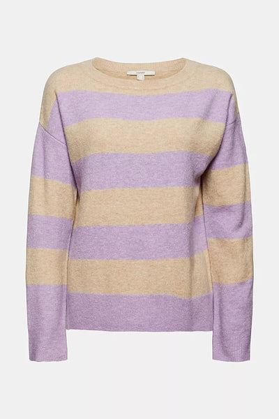 Jumper With Block Stripes In A Wool Blend Sand & Lilac