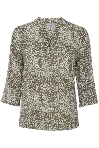 3/4 Length Sleeved Blouse In Khaki Mix