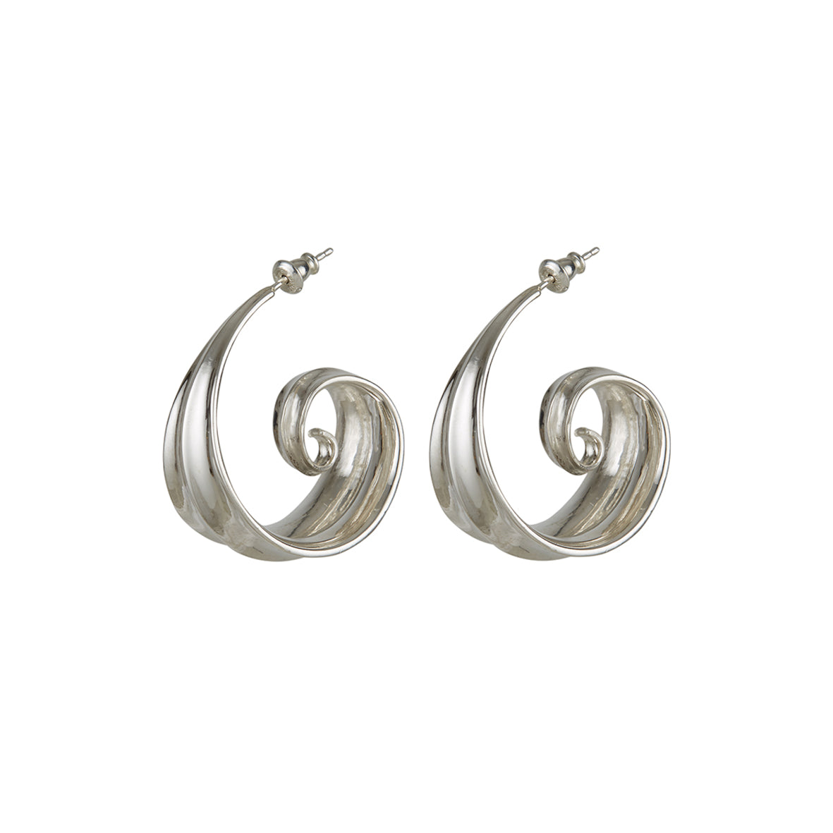 Athena Spiral Hoop Earrings Silver