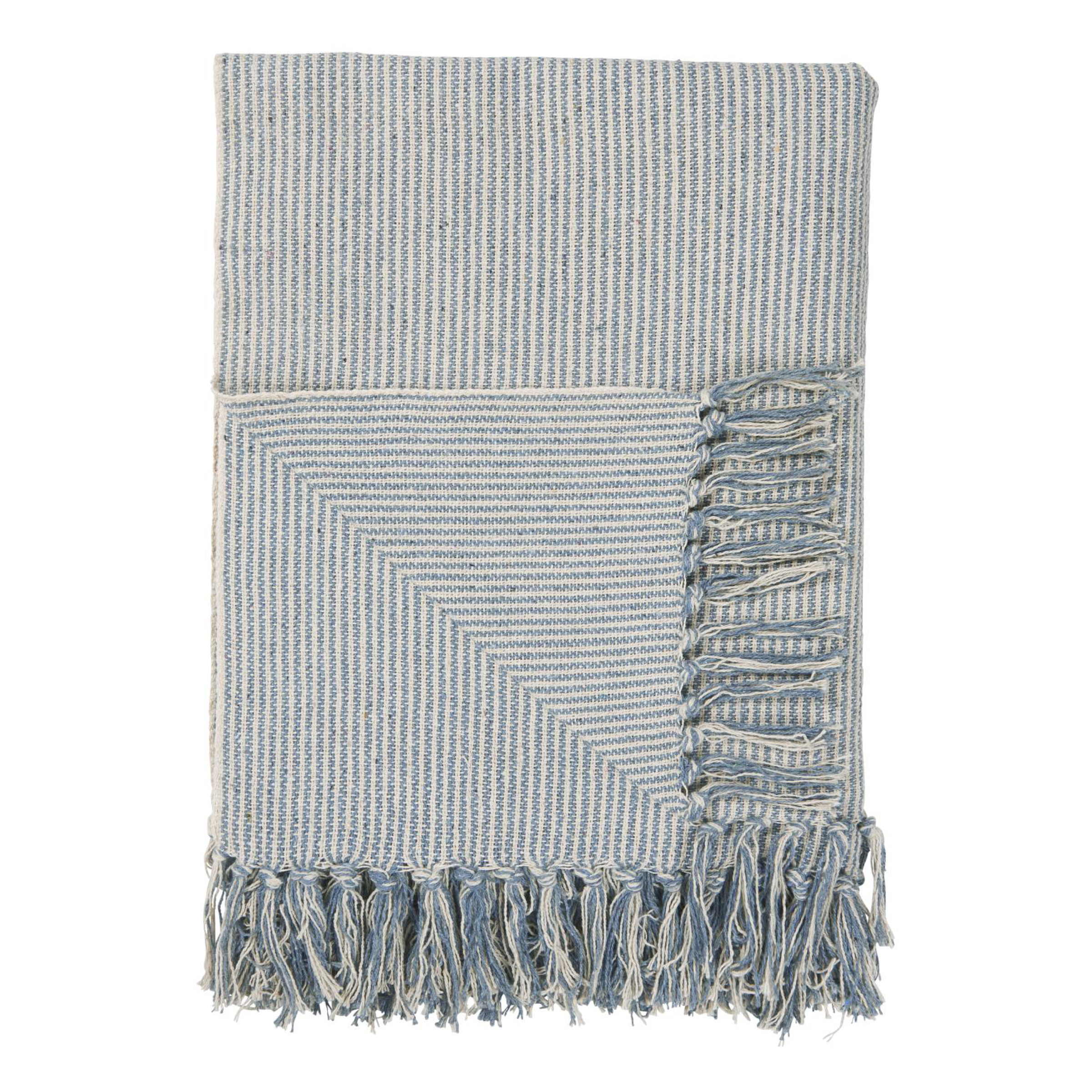 Ib Laursen Cream and Light Blue Cotton Throw with Thin Stripes