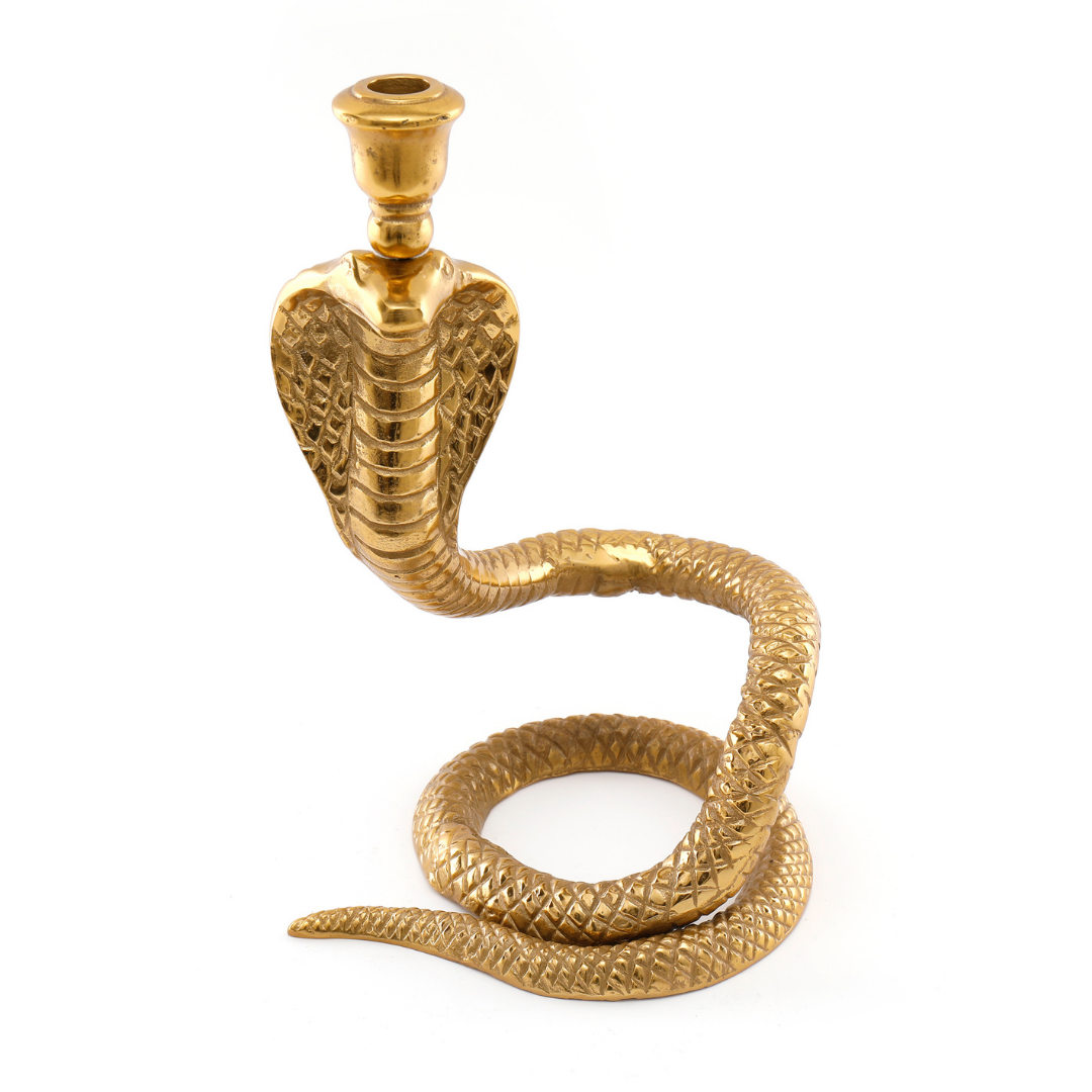&Quirky Gold Metal Cobra Snake Candle Holder