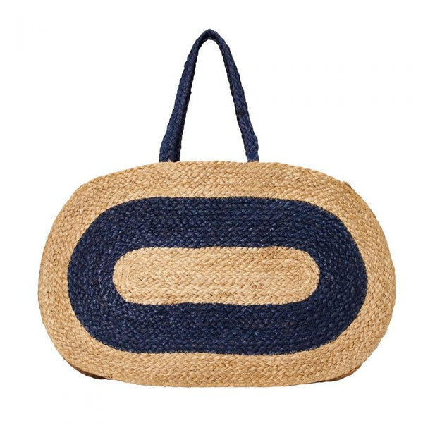 Capri Oval Braided Beachbag Navy Pattern