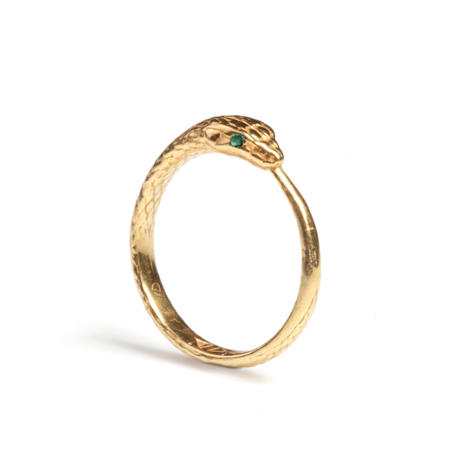 Rachel Entwistle Ouroboros Snake Ring Limited Edition With Emeralds - L / Gold Vermeil