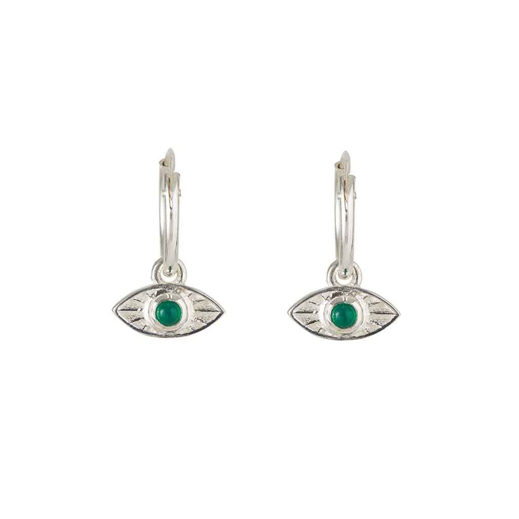 Rays Of Light Mini Hoops Silver - Green Onyx - Sleeper Hoops