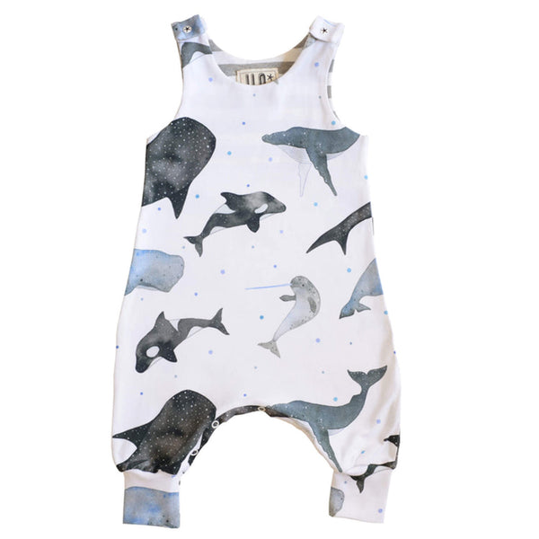 Ilo Romper Babygrow Adjustable Size Organic Cotton Whales