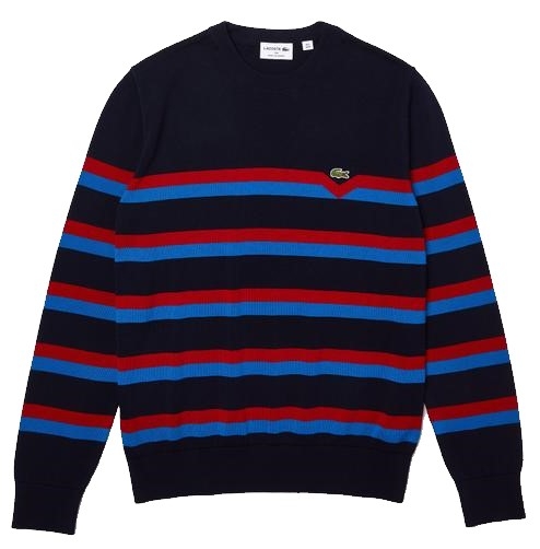 Lacoste "made In France" Striped Cotton Sweater Navy Blue