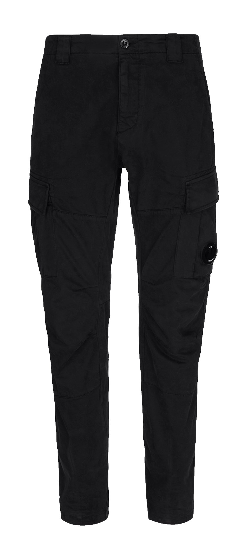 Garment Dyed Stretch Sateen Fitted Lens Pocket Cargo Pants Black