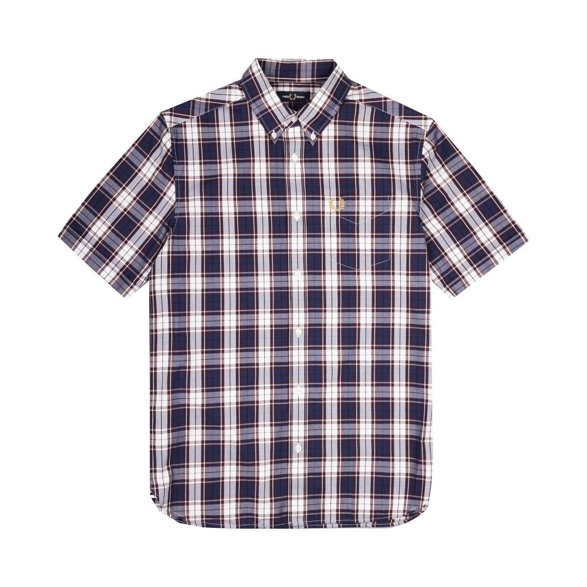 Fred Perry Authentic Button Down Short Sleeve Check Shirt French Navy