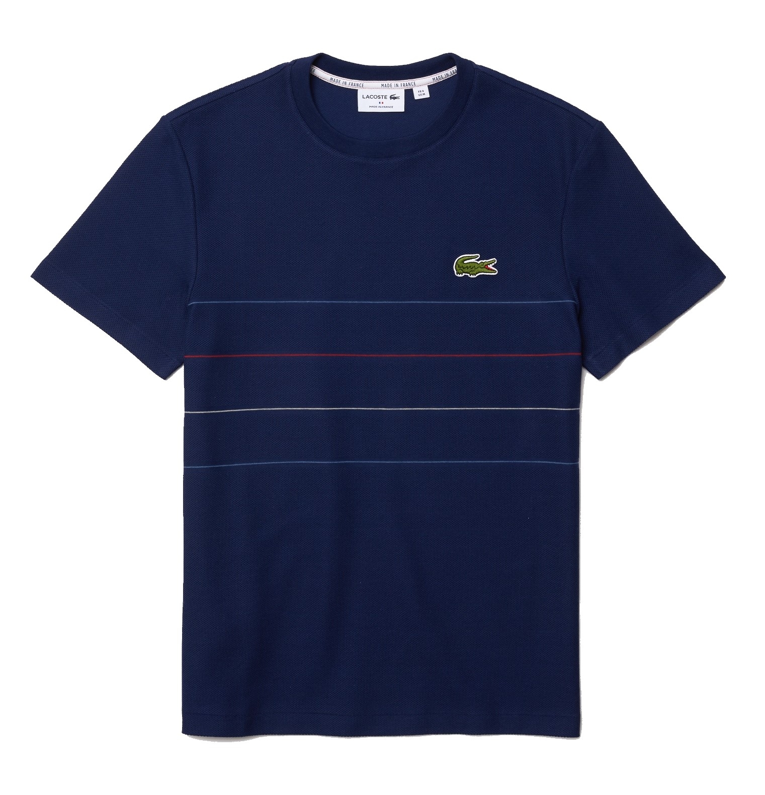 Lacoste "made In France" Textured Striped Organic Cotton Tee Blue