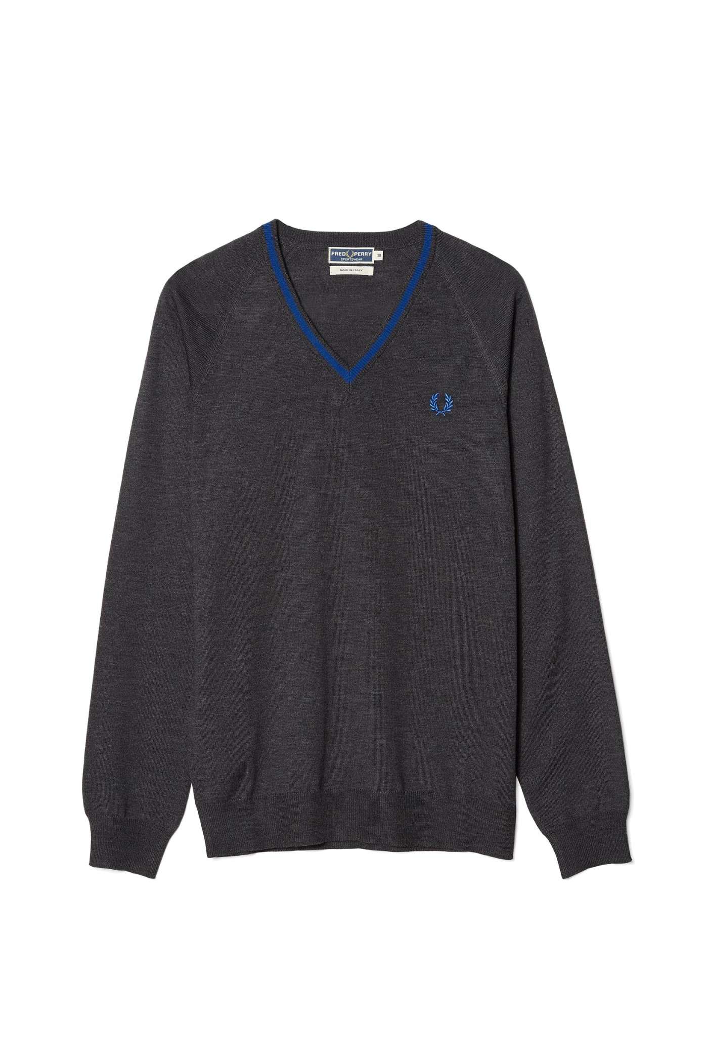 Fred Perry Reissues Merino Tipped V-neck Jumper Charcoal Marl