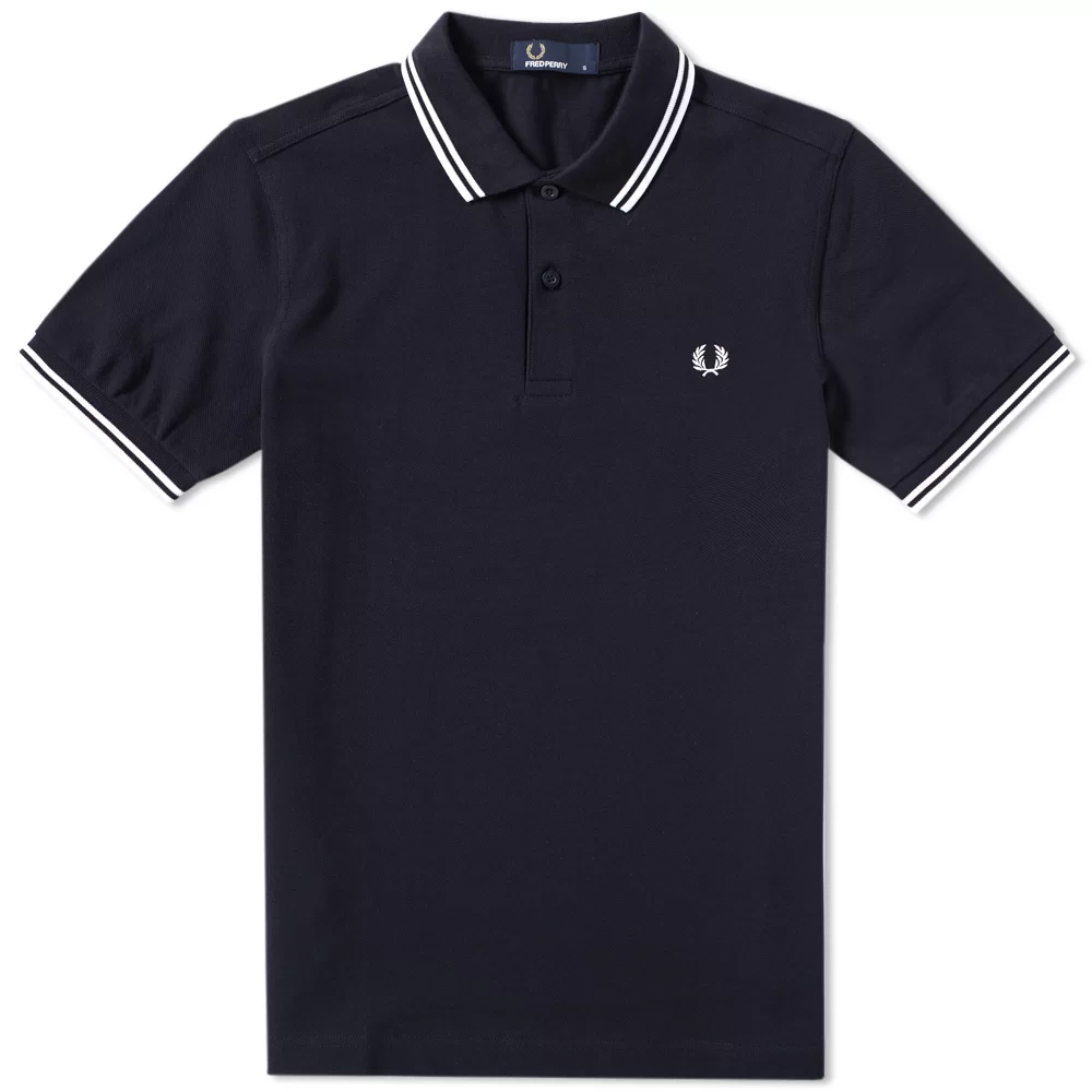 Fred Perry Slim Fit Twin Tipped Polo Navy & White