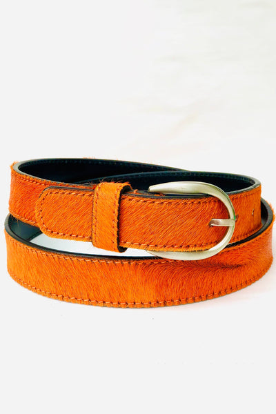 Neon Orange Leather Belt