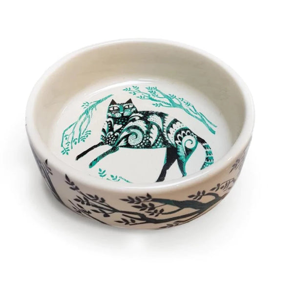 Kitty In Garden Turquoise Bowl