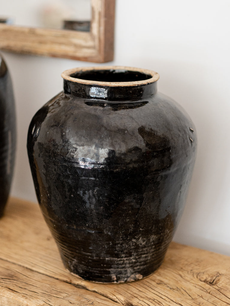 Antique Glazed Jar In Black