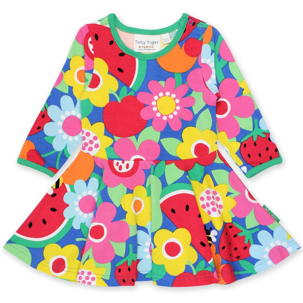 Organic Fruit Flower Print Skater Dress