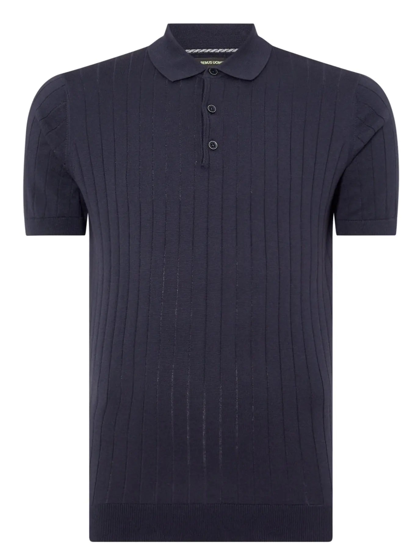 Navy Textured Knitted Polo Shirt