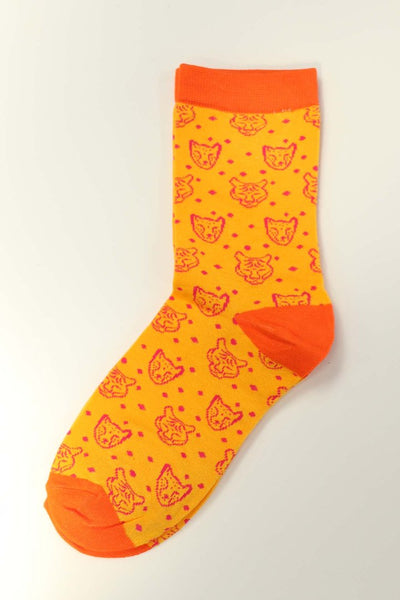 Yellow Women's Big Cat Head Bamboo Socks