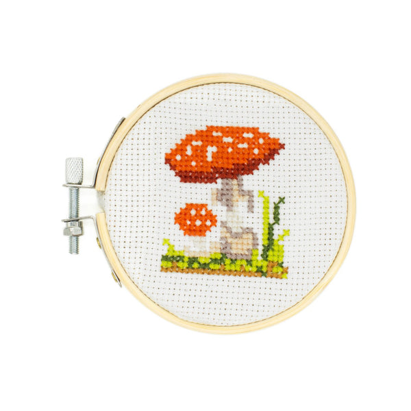 Kikkerland Design Kikkerland Mini Cross Stitch Embroidery Kit - Mushroom
