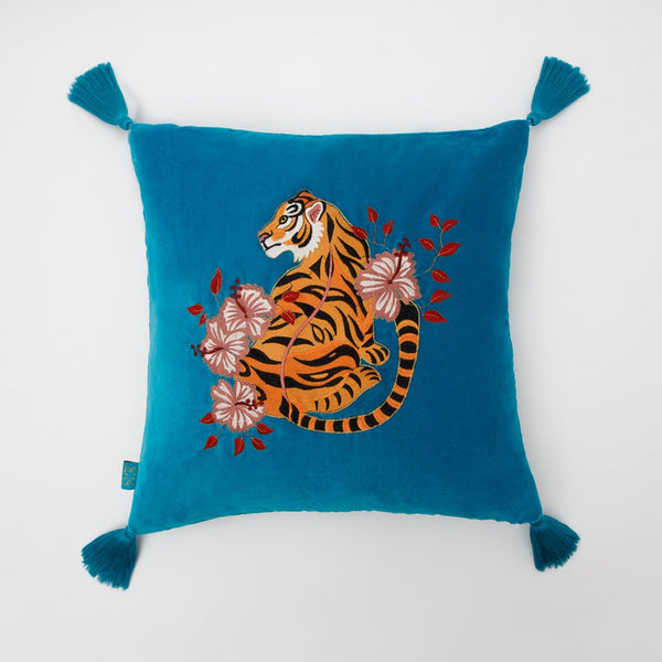 Elizabeth Scarlett Tiger Azure Cushion