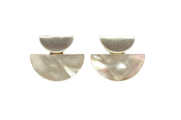 Art Deco Brushed Gold Mother Of Pearl Studs