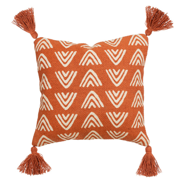 Terracotta Triangles Block Print Cushion