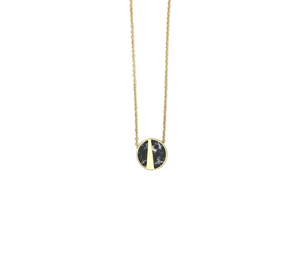 Lark London Lark Pendant Necklace With Black Stone Marble - Gold