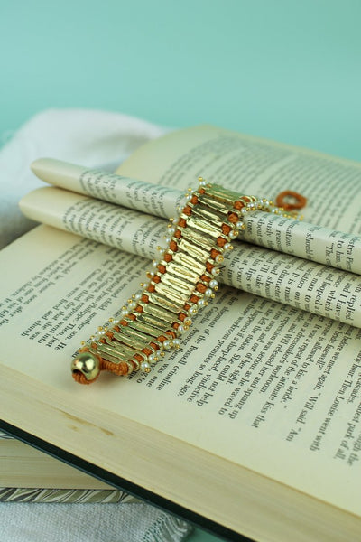 Tobacco & Gold Bead Button Bracelet My Doris