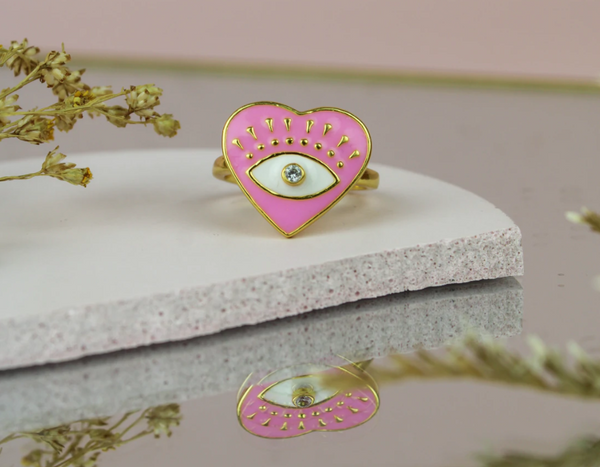 My Doris My Doris Pink Eye Heart Enamel Ring