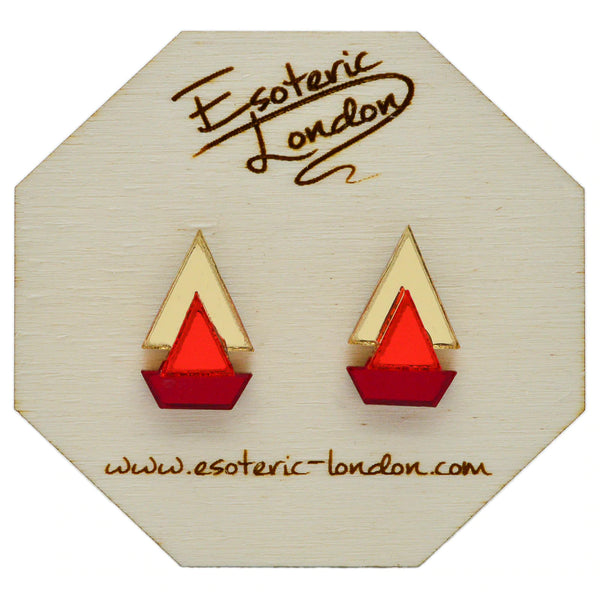 Esoteric London Esoteric London Classic Geometric Stud Earrings - Gold/ Orange Red/ Cherry Red