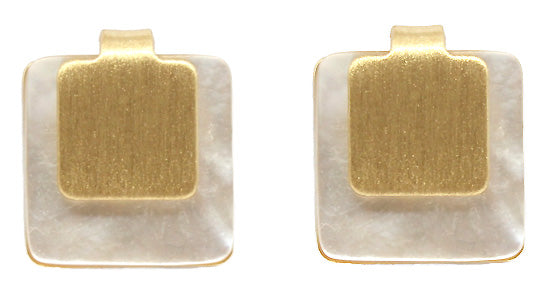 Lark London Abstract Square Mother Of Pearl Gold Studs