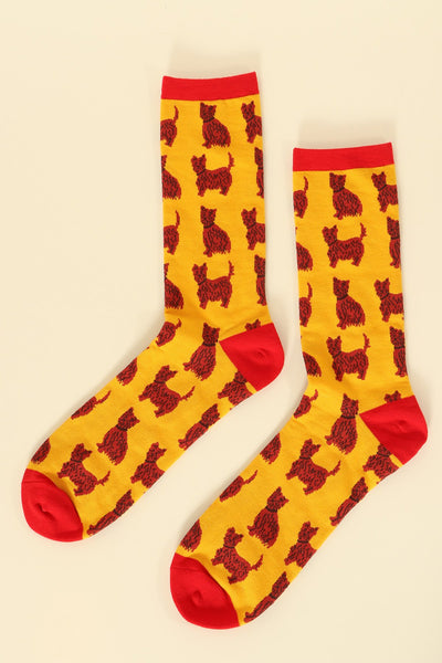 MSH Mustard Red Mens Schnauzer Print Socks