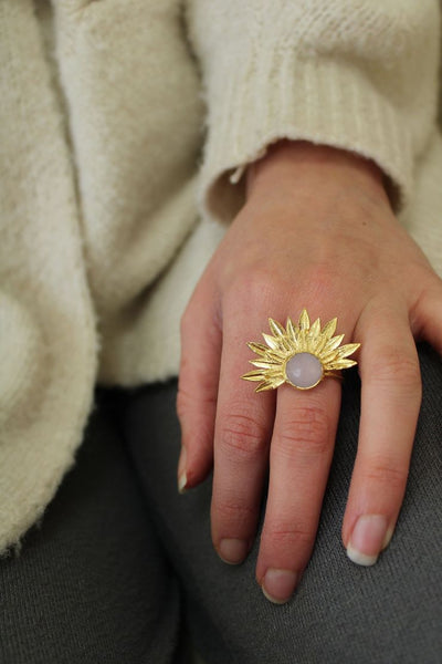 My Doris Golden Leaf Ring Rose Quartz