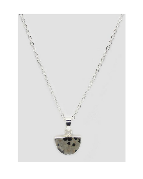 Lark London Lark Stone Semi-circle Pendant Necklace - Dalmatian Jasper (silver)