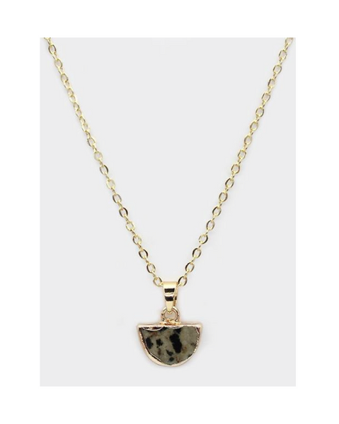 Lark London Lark Stone Semi-circle Pendant Necklace - Dalmatian Jasper (gold)