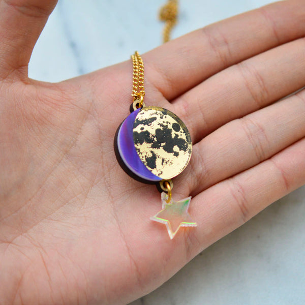 Esoteric London Moon Phase Pendant Necklace - Gold & Purple
