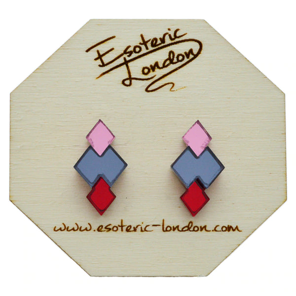 Esoteric London Esoteric London Classic Geometric Stud Earrings - Pink/ Grey/ Red
