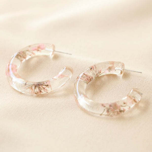 Lisa Angel Dried Flower Resin Hoop Earrings In Pink