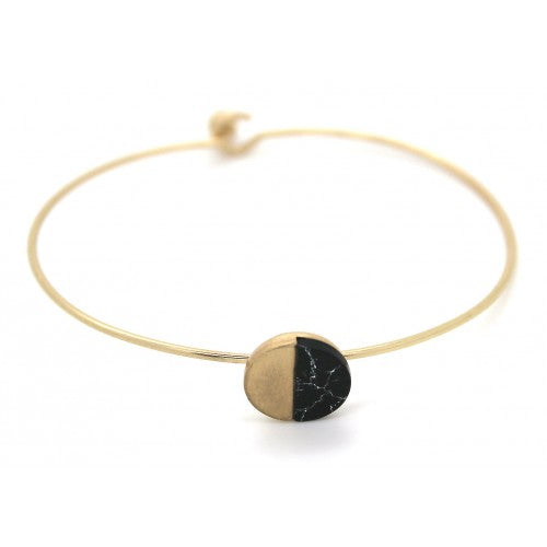 Brushed Black Marble Gold Wire Bracelet