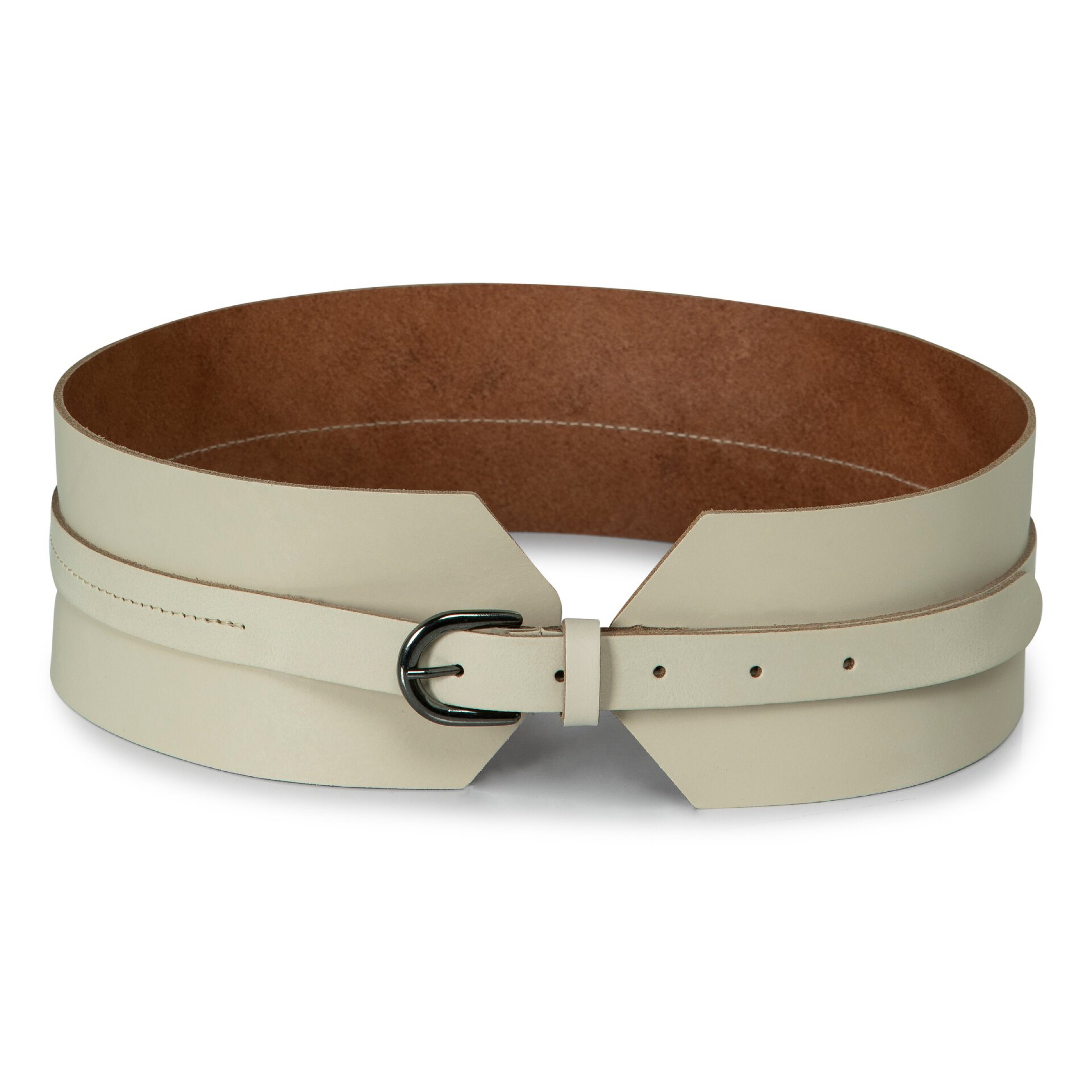 Yaya Leather Waistband belt - Crème Brûlée Beige 