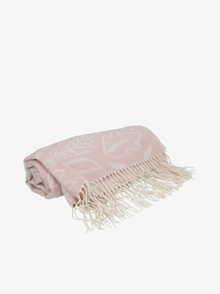 Pink/cream Jaquard Botanical Tassel Throw