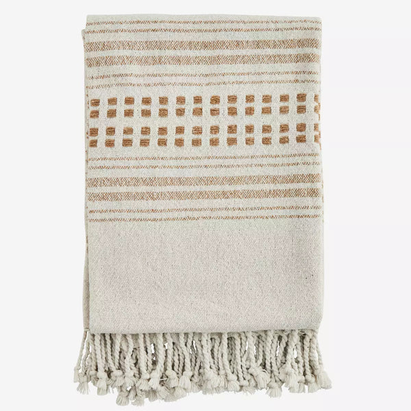 125 x 175cm Caramel Striped Woven Throw with Fringes