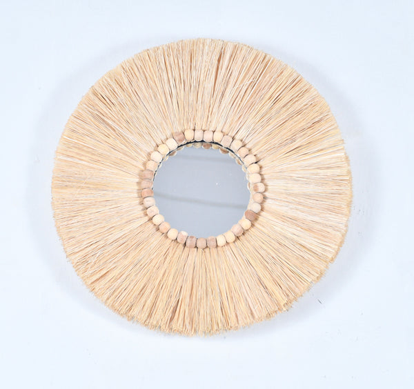 Grass Wall Mirror - Natural With Beads