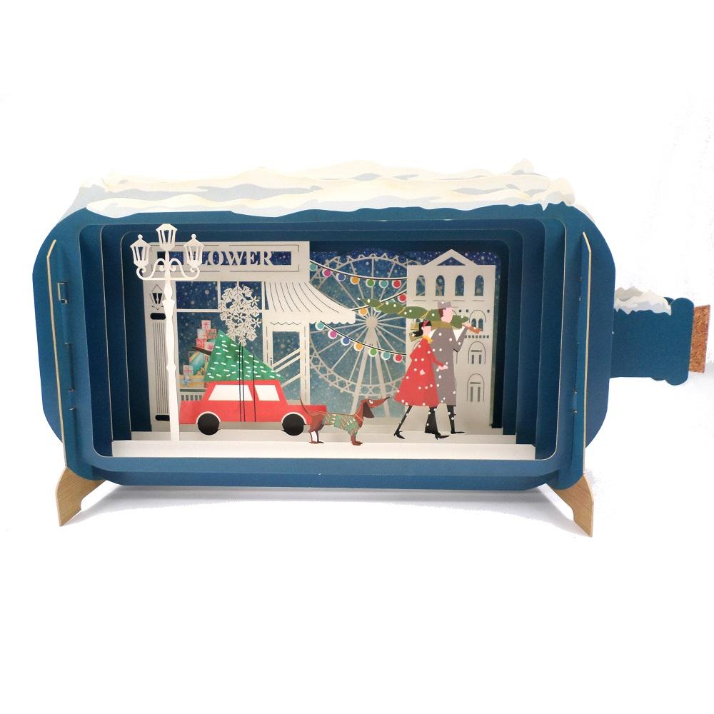 Alljoy Design Snowy Couple with Dog Message in a Bottle Card